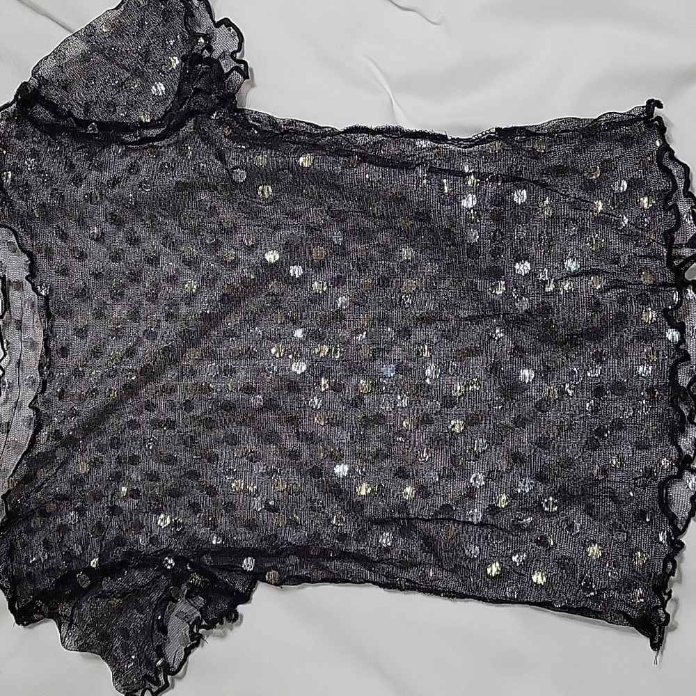 Sheer Mesh Polka Dot Shiny Going Out Top